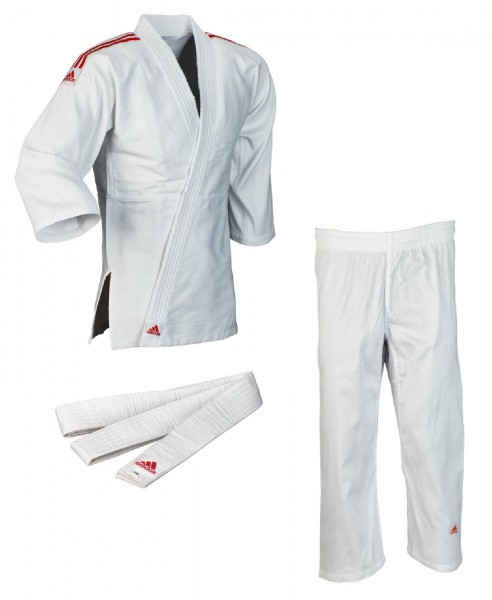 Adidas Judo-Anzug Club weiß/rote Streifen J350